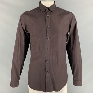 CALVIN KLEIN COLLECTION Size L Solid Brown Cotton Snaps Long Sleeve Shirt